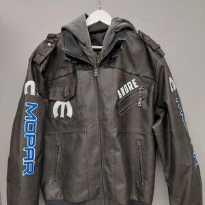 Men's Mopar Black Size XL Faux-Leather Full-Zip Hooded Jacket